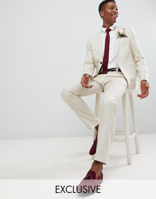 Traje de boda ajustado a cuadros color crema de Noak