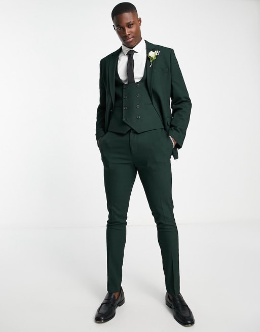 Traje de color verde bosque con microtextura de corte entallado de ASOS DESIGN Wedding