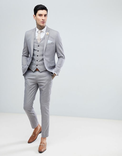 Traje de corte ajustado para boda con diseño de pata de gallo lila de Harry Brown 