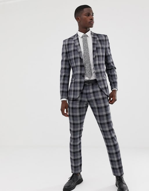 Traje de corte slim a cuadros azul marino de Selected Homme