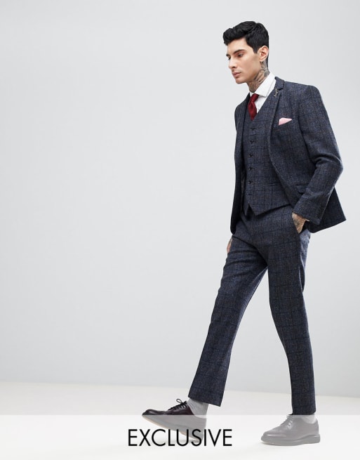 Traje de corte slim a cuadros en tweed Harris de Heart & Dagger