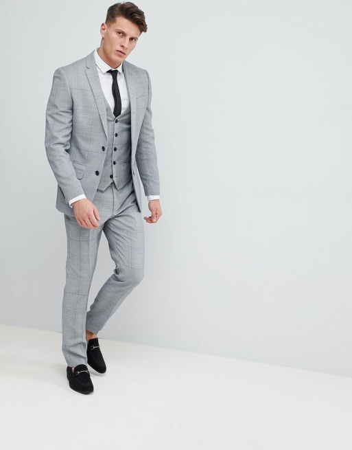 Traje de corte slim a cuadros grises de River Island