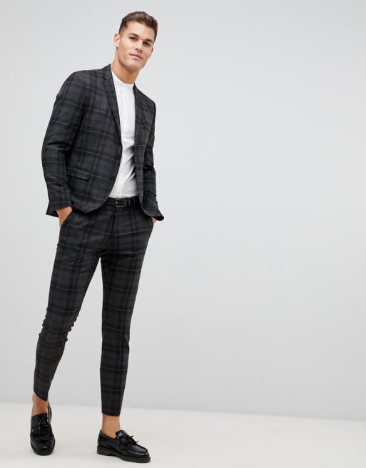 Traje de corte slim a cuadros grises de Selected Homme