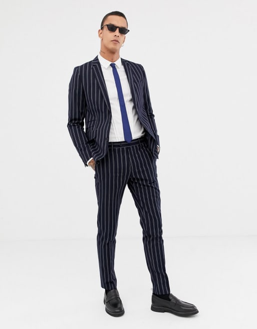 Traje de corte slim a rayas azul marino y burdeos de Devils Advocate
