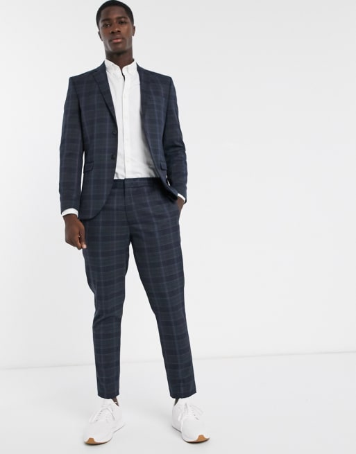 Traje de corte slim con diseño de cuadros azul marino intenso de Selected Homme
