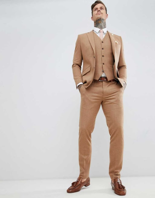 Traje entallado en mezcla de lana de Gianni Feraud - Tabaco