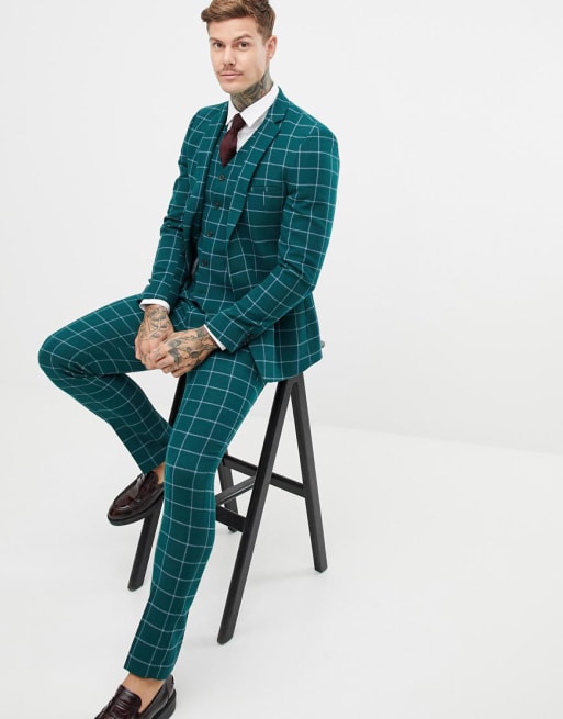 Traje entallado en verde bosque con diseño a cuadros grandes de ASOS DESIGN