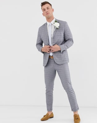 Traje gris claro de corte slim con estampado de cuadros Premium de