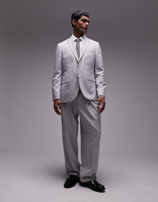 Traje gris de corte slim de mezcla de lino de Topman
