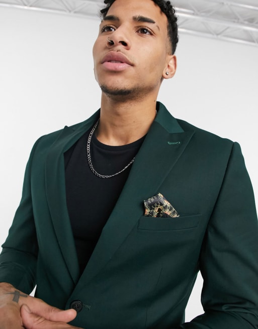 Traje liso verde con diseño entallado y elástico de Harry Brown