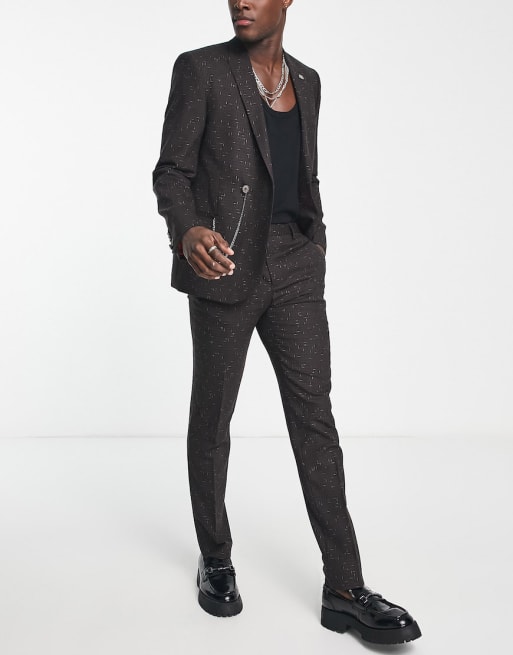 Traje marrón moteado de corte slim Brenes de Twisted Tailor