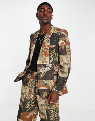 Traje multicolor estampado de corte entallado de ASOS DESIGN