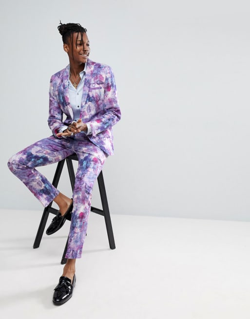 Traje muy ajustado con estampado en lila de Noose & Monkey Wedding 