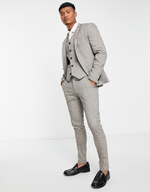 Traje negro muy entallado de tweed de mezcla de lana de ASOS DESIGN