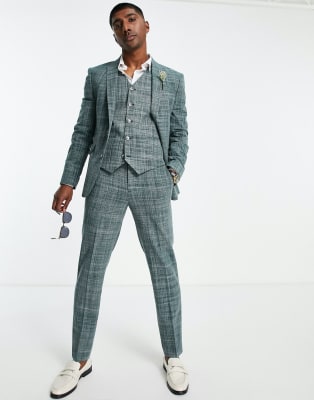 Traje verde bosque de corte slim con patrón de hilos cruzados crosshatch de  ASOS DESIGN Wedding | ASOS