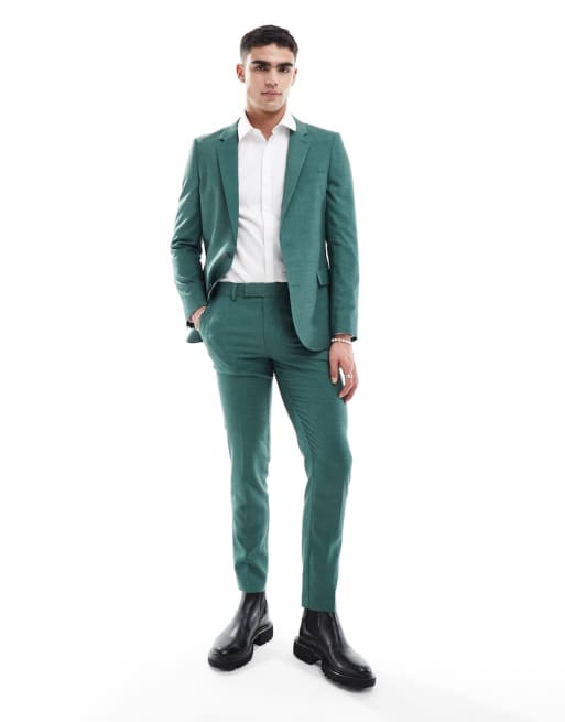 Traje verde salvia de corte entallado con patrón de hilos cruzados de CerbeShops DESIGN