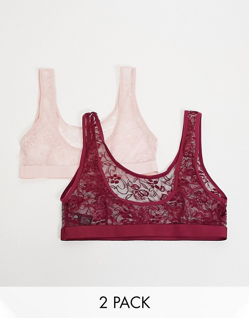 Tutti Rouge Fuller Bust 2 pack lace crop bralette in blush and wine
