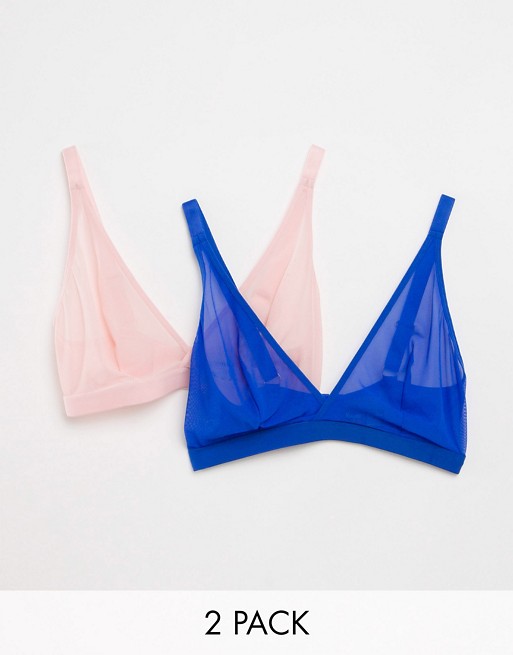 Tutti Rougette Fuller Bust 2 pack recycled mesh triangle bralette in cobalt and blush