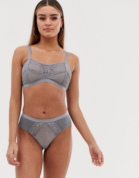 Tutti Rougette – Frankie – Fuller Bust – Bralette und Slip aus grauem Netzmaterial mit Spitze