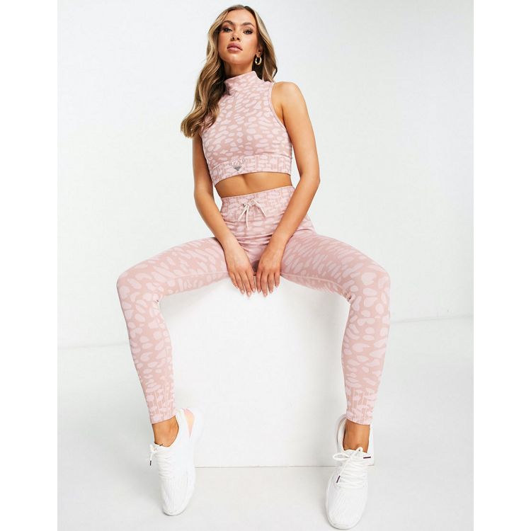 Twill Active tie waist seamless leggings in pink leopard - LPINK