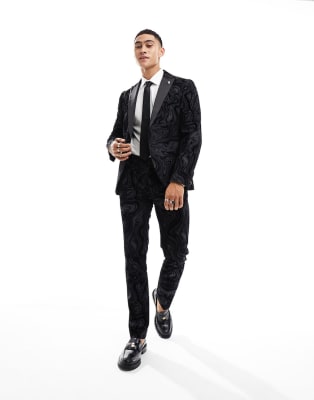 Twisted Tailor angelou flock suit in black