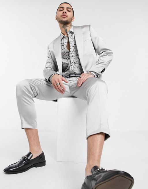 Twisted Tailor – Anzug mit breitem Schalrevers in Silber