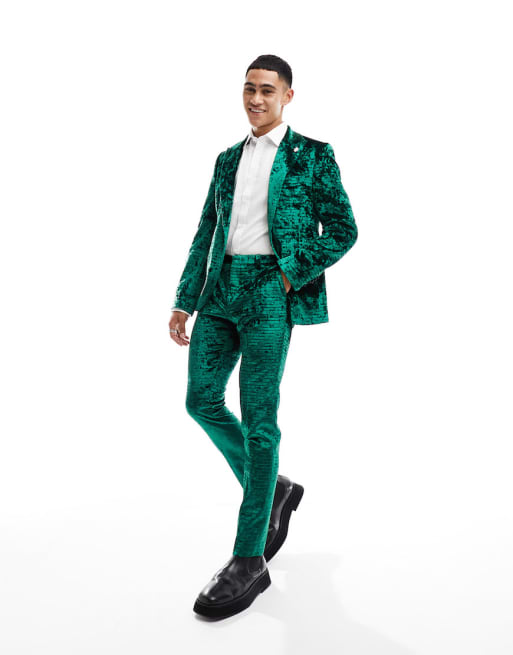 Twisted Tailor buteer crushed velvet suit in green