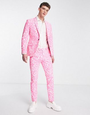 Twisted Tailor garcia suit set in light pink with leopard flocking