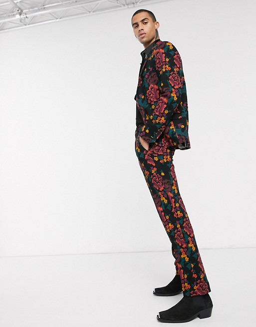 Twisted Tailor jersey suit with floral printing in black