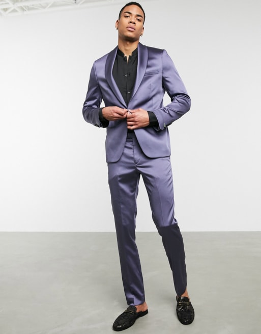 Twisted Tailor – Lila kostymset i satin med extra smal passform