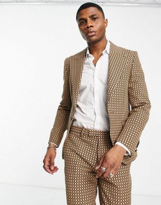 Twisted Tailor Malto skinny suit set in light brown micro check
