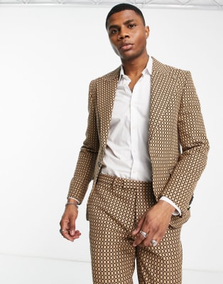 Twisted Tailor Malto skinny suit set in light brown micro check