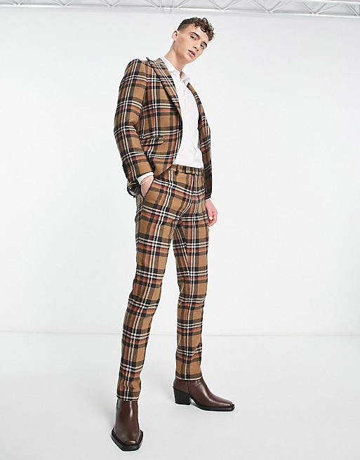 Twisted Tailor nevada skinny suit in beige and blue tartan check | ASOS