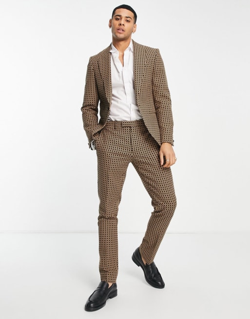Twisted Tailor - Otlam - Skinny kostuum in donkerbruin met micro ruitjes