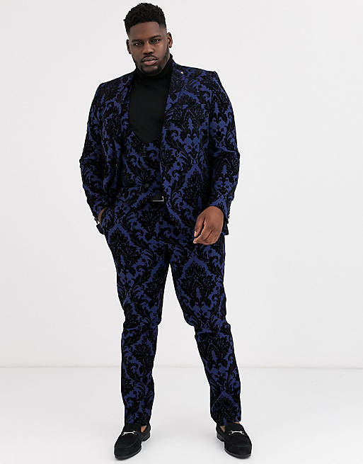 Twisted Tailor Plus suit with baroque flocking in blue | ASOS