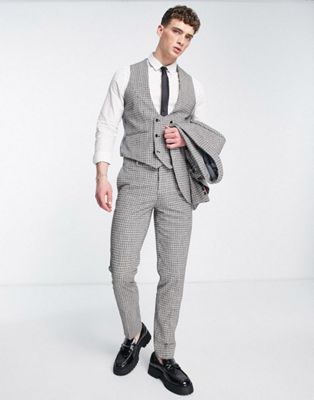 Twisted Tailor pudwill slim fit suit set in beige and navy micro check