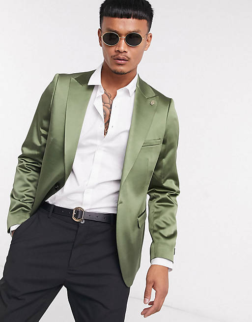 Twisted Tailor satin suit set in khaki