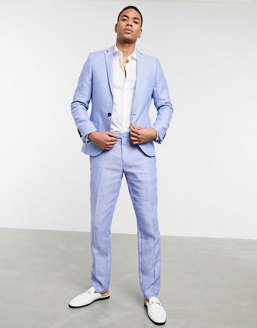Twisted Tailor slim linen suit in light blue