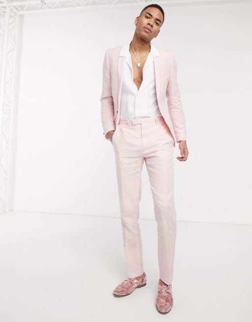 Twisted Tailor slim linen suit in light pink with pants and shorts