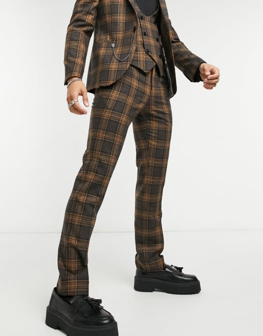 Twisted Tailor suit in brown and gray check