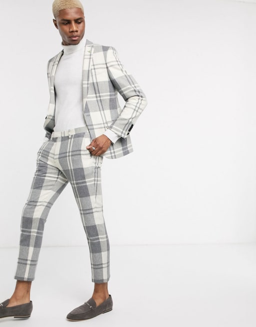 Twisted Tailor suit in cream and gray check