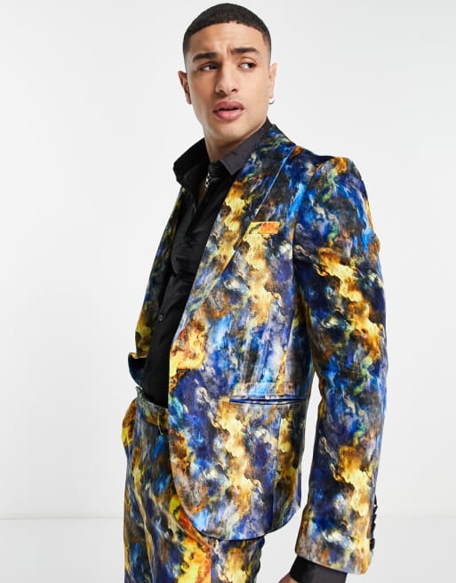 Twisted Tailor suit jacket in multicoloured cloud print