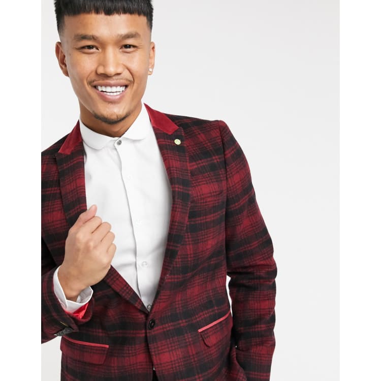 Mens red clearance check blazer