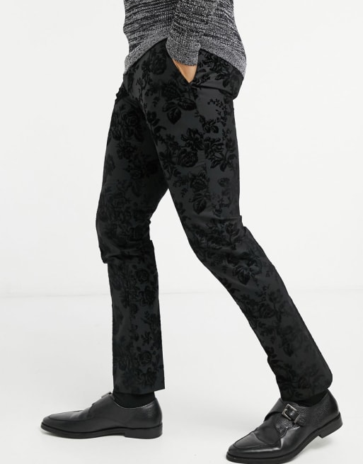 Twisted Tailor suit set with diagonal gold panel in black floral flock