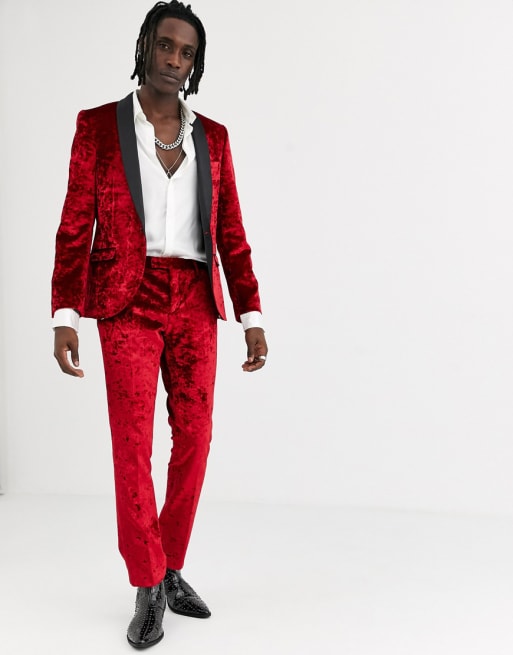 Twisted Tailor crushed velvet suit trousers in red