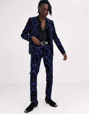 Twisted Tailor super skinny suit in blue baroque flocking | ASOS