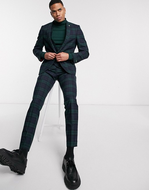 Twisted Tailor super skinny suit trousers in green tartan check