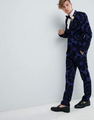 Twisted Tailor super skinny tuxedo suit in flocking