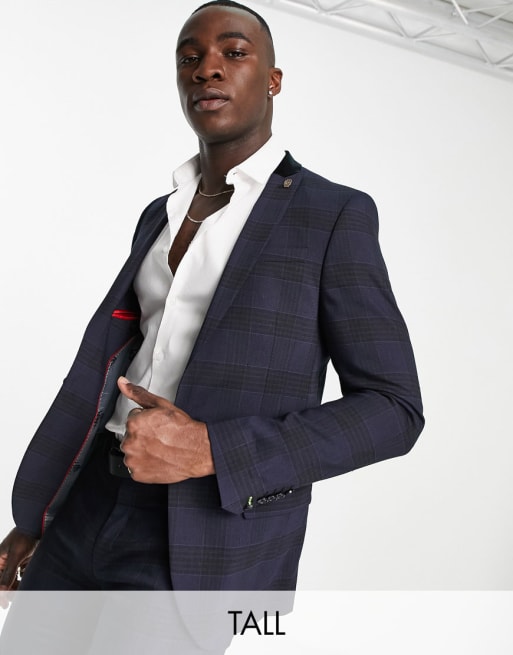 Twisted Tailor Tall - Anderson - Abito skinny blu navy a quadri