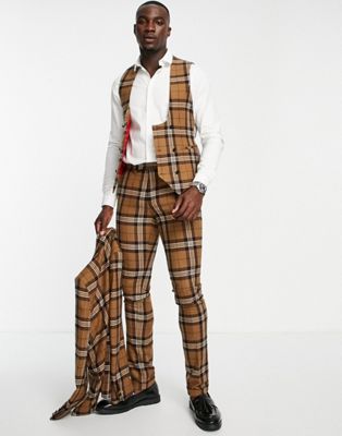 Twisted Tailor Tall suit set in brown tartan check